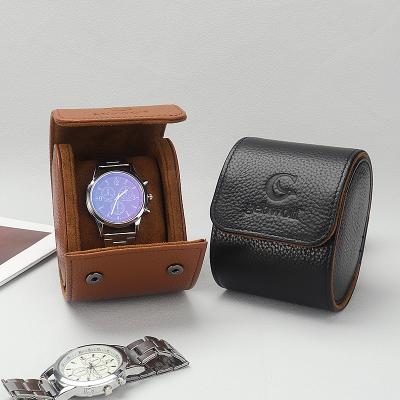 China Custom Removable Watch Holder Roll Up Box Genuine Leather Simple Case Travel Watch Organizer for sale