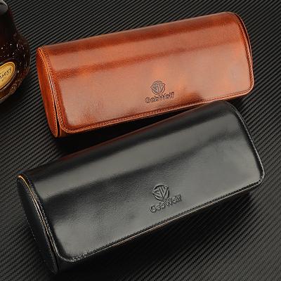 China Luxury Genuine Leather Portable Case 3 Slots Roll Protector Watch Storage Box Organizer For Watches for sale