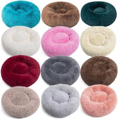 China Best Viable Custom Washable Around Faux Fur Long Fur Donut Dog Bed Removable Non-Slip Cat Dog Bed Maker for sale