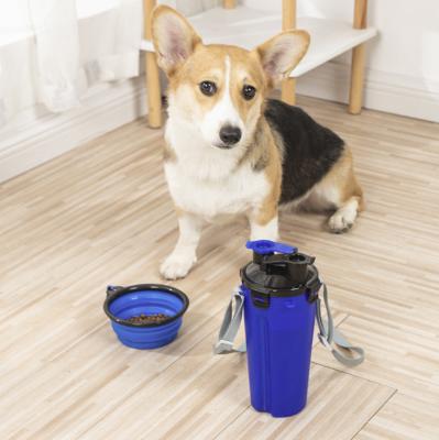 China Viable 2-in-1 Dog Cup Pet Food Moving Container With 2 Collapsible Dog Rolls Outdoor Dog Water Food Bottle for sale