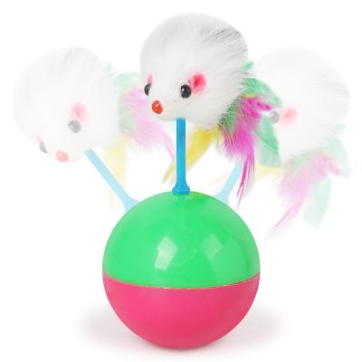 China Viable Toy Tumbler Toy Interactive Pet Toy Small Animal Mouse Ball With Feather Flocking for sale