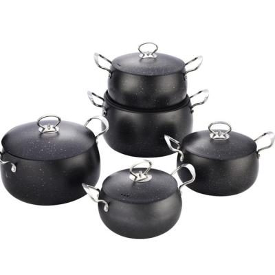 China Marble Coating Belly Sustainable Pot Maker Aluminum Pot Set Marble Cookware Set for sale