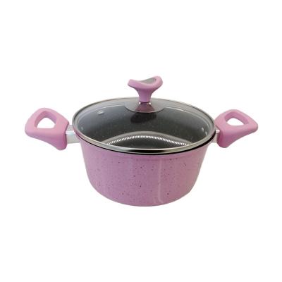 China Sustainable High Quality Non-Stick Marble Coated Rose Round Casserole With Lid for sale