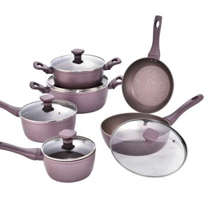 China Factory Direct Sale Viable Forged Cookware Set Granite Aluminum Marble Coating Cookware for sale