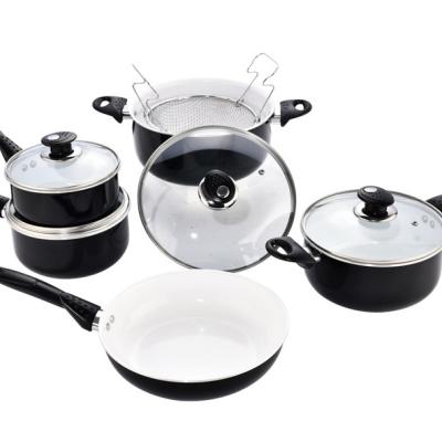 China Sustainable 9pcs Pressed Aluminum Ceramic Cookware Set Ceramic Cooking Pot Set for sale