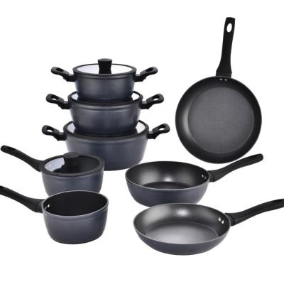 China Viable Forged Aluminum Non-Stick Cookware Set Frying Pan Grill Pan Marble Cooker Set for sale