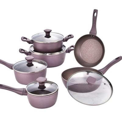 China Sustainable Wholesale Forged Cookware Set Granite Aluminum Marble Coating Cookware for sale