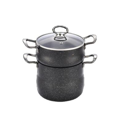 China Sustainable Double Bottom Steamer Marble Coating Couscous Pot Set With Glass Lid Cookware Set for sale