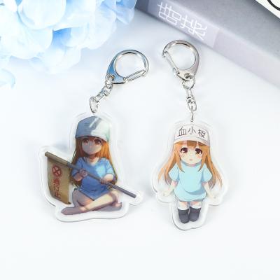 China Custom Keepsake Gifts Plastic Cartoon Cute Anime Holographic Acrylic Charms Round Clear Rainbow Acrylic Keychains for sale