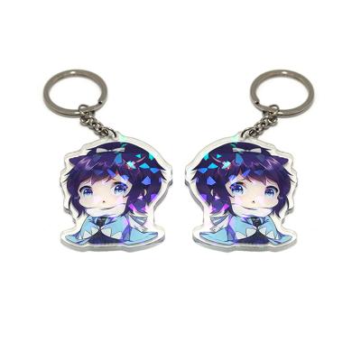 China Souvenir Gifts Promotion Wholesale Clear Hologram Glitter Epoxy Transparent Anime Acrylic Charms Key Chain Double Sided for sale