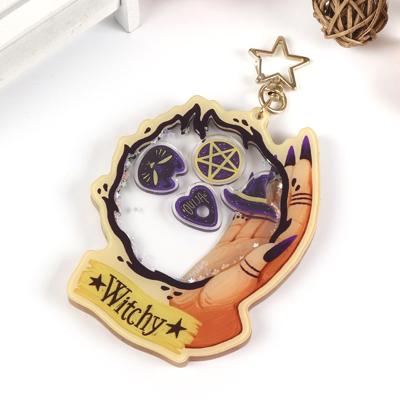 China Custom Acrylic Personalized Wholesale Shaker Keychain Charms Souvenir Gifts Promotion Cartoon Anime Transparent Charms for sale