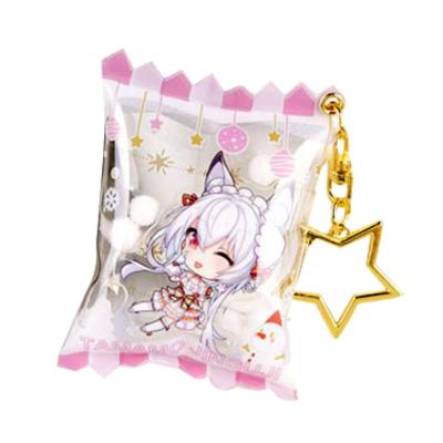 China Custom Clear Acrylic Glitter Shaker Charm Key Chain Candy Bag Cute Candy Souvenir Gifts Promotion Glitter Wholesale for sale