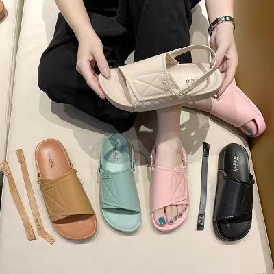 China Flat lay summer shine 2021 new parent-child shoes, fashion grid design, wholesale lace removable sandals slippers for sale