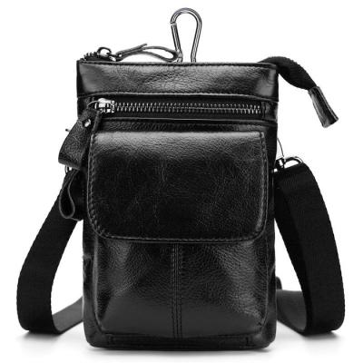 China Cartera de cuello de lujo de cuerpo cruzado de 4,9 * 7,3 * 2,3' Negro Bolso de viaje multifuncional de cuero genuino en venta