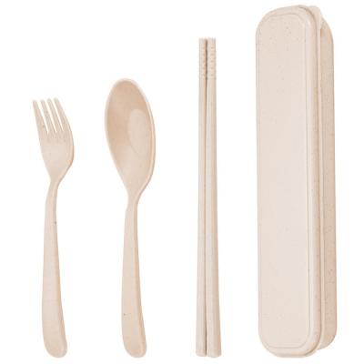 China Eco Friendly Accessories Lightweight Sustainable Beige Color Wheat Straw Fiber Flatware Set For Outdoor Travel for sale