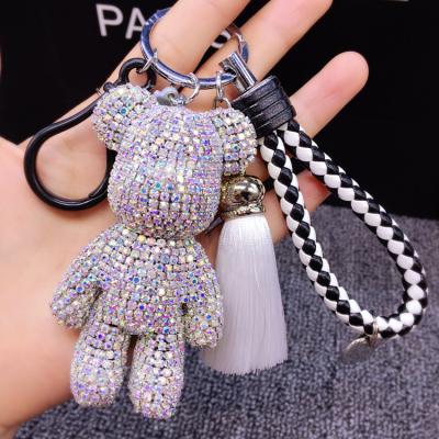 China Hip Hop Wholesale Bling Bling Crystal Teddy Bear Keyring Rhinestone Bear Key Chain For Girl Women Gift for sale