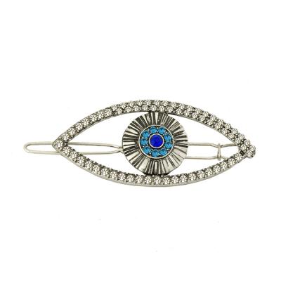 China Hip Hop Fancy Headdress Vintage Barrettes Turkey Blue Devil Eyes Bling Hair Clips Rhinestone Eye Hairpins for sale