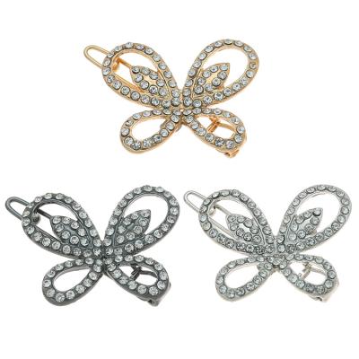 China Hip Hop Wholesale Crystal Hollow Butterfly Hairpin Rhinestone Bling Butterfly Cuts Hair Accessories for sale