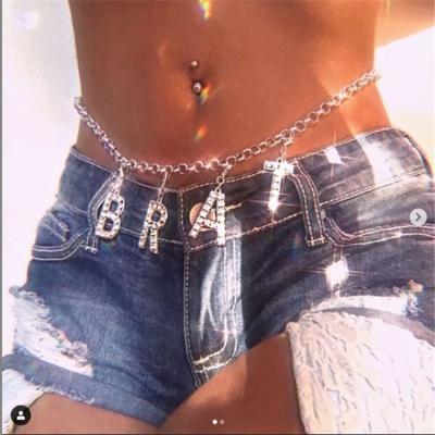 China FASHIONABLE Women Bling Rhinestone Summer Beach Bikini Body Chain Charm With Crystal Belly Waist Chain Jewelry Letter for sale