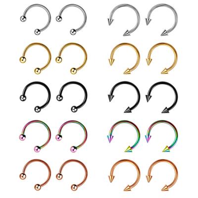 China FASHIONABLE 316L Stainless Steel Circularb Stainless Steel Nose Ring Cartilage Tragus Body Piercing Nose Hoop Circle Horseshoe Rings for sale