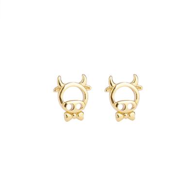 China Lucky Zodiac Small Cow Trendy 925 Sterling Silver Stud Earrings Cute Cattle Animal Stud Earrings For Women for sale