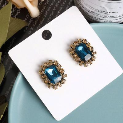 China 2020 Trendy Silver Blue Rhinestone Crystal Square Stud Earrings Simple Fashion 925 Earring For Women for sale