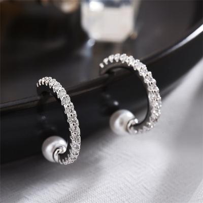 China Trendy Design 925 Needle CC Circle Earrings Silver CZ Rhinestone Pearl Earring for sale