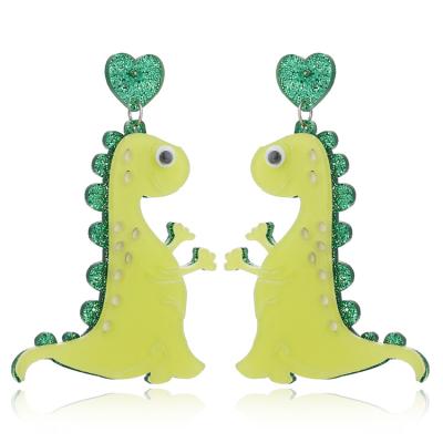 China Beautiful Fashionable Exaggerated Green Acrylic Earrings Glitter Animal Dangle Long Dangle Drop Dinosaur Earrings for sale