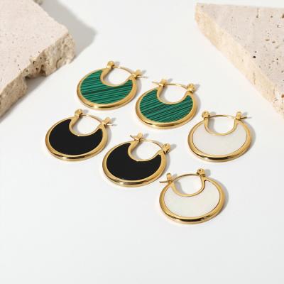 China New Trendy Gold Plated Hypoallergenic Women Shell Earrings Sector Malachite White Stainless Steel Earrings for sale