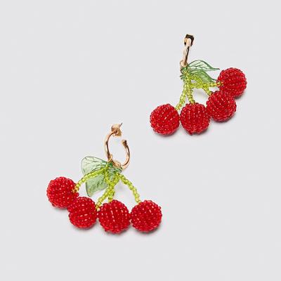 China Trendy Rhinestone Diamond Statement Earrings 2021 Fashion Beaded Earrings Cherry Earrings Handmade for sale