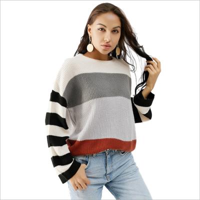 China New Autumn Stripe Flower Sweater Women's Knitted Sweater Long Sleeve Knitted Sweater Plus Size Ladies Top for sale