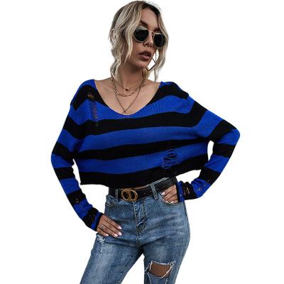 China New Fashion Stripe Graphic Sweater Loose Round Neck Autumn Sweater Women Long Sleeve Knitting for sale