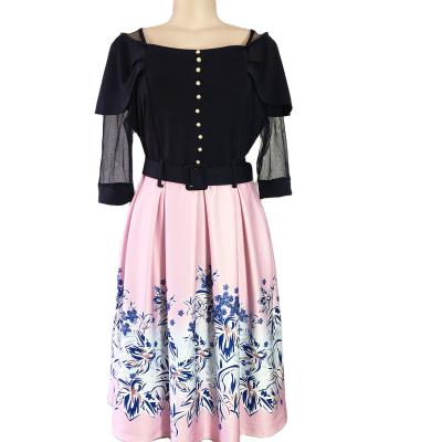 China Guangdong plus size women's chic design a-line skirt turkish fashion style plus size floral print dress for sale