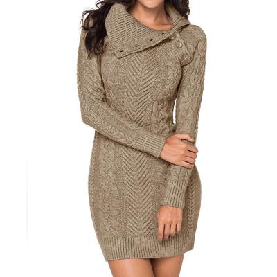 China 2021 Anti-wrinkle hot sale clothing wholesale knit high neck ladies knitted dress dress custom made for sale