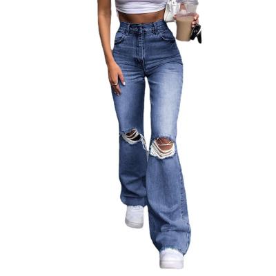 China Clothing 2021 viable women's spring and autumn street fashion denim wide leg pants perforated horn jeansWomen jeans for sale