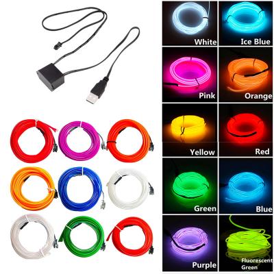 China PVC EL Wire Neon Lights Car Interior Strip With USB 1m/2m/3m/5m Flexible Neon Atmosphere LED Rope Strip Ambient Light For Car Door for sale