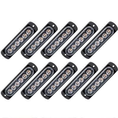 China Aluminum Alloy Housing and Side Amber Blue Red PC Lens 6LED Car Strobe Warning Light Grill Flash Emergency Light Police Beacon Lamp 12-24V Car Strobes for sale