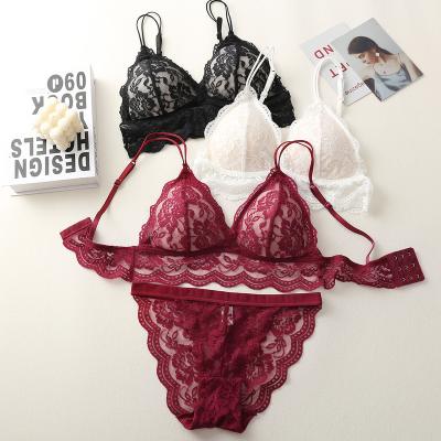 China 2022 New Seamless Women's Floral Lace Underwear Bra Set Thickened Sexy Transparent Bra Underwear for sale