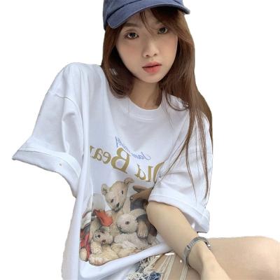 China 2022 Summer New Breathable Cartoon Bear Pattern Print Vitality Soft Loose T-shirt for sale