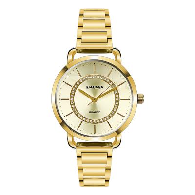 China 2021 Gold Water Resistant Women Watch Luxury Gold Waterproof Rhinestone Dial Brand Business Man Quartz Automatic Watches for sale