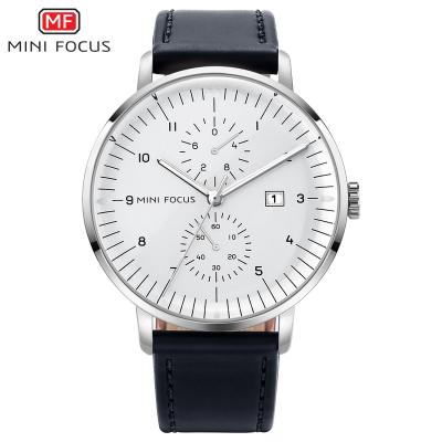 China Fashion Day/Date Slim Leather Strap Watches Luxury Quartz Watch Men's Quartz Watch for sale