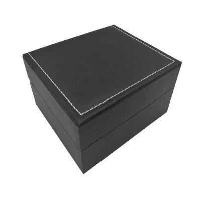 China Handmade Luxury Design Black Stitched Leather Watch Box With Insert for sale