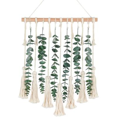 China Party Amazon Best Selling Faux Eucalyptus Vines Wall Hanging With Woven Tassels For Backdrop for sale