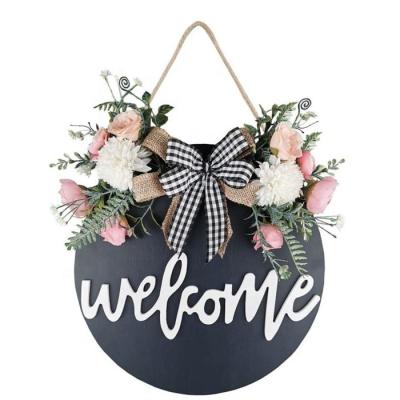 China China Wholesale Custom Welcome Sign Porch Decor, Rustic Wooden Front Door Outdoor Hanging Vertical Door Hangers Sign for sale