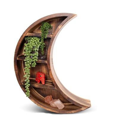 China (Size) HOT Selling Custom Wholesale Amazon Adjustable Moon Wall Shelf Cheap Aesthetic Wooden Decor For Bedroom for sale