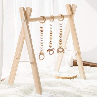 China HOT Selling Eco-Friendly Wholesale Custom Amazon Wooden Baby Gym Large With 3 Hook Handmade Teething Toys for sale