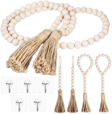 China 100% High Quality Cheap Custom Wholesale Handmade Prayer Beads Farmhouse Beads Wooden Bead Garland Wall Hanging Decoration Set with Tassels for sale