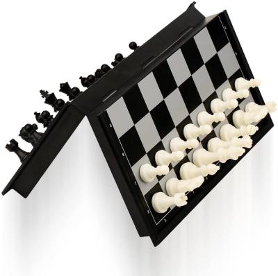 China Educational toys wholesale high quality luxury magnetic travel WOODEN chess set with folding chessboard black chessgames for sale