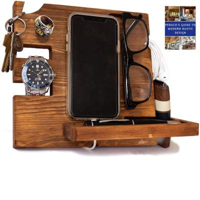 China 360 Degree Rotating Amazon Best Selling Cheap Men Plugs Phone Organizer Wooden Docking Keys Station With Photo for sale