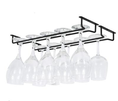 China Wholesale Custom Viable Under Cabinet Kitchen Bar Storage Black Iron Wine Glass Hanger Rack for sale